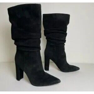Marc Fisher LTD Gomer Black Suede Slouchy Heeled Boots Size 9